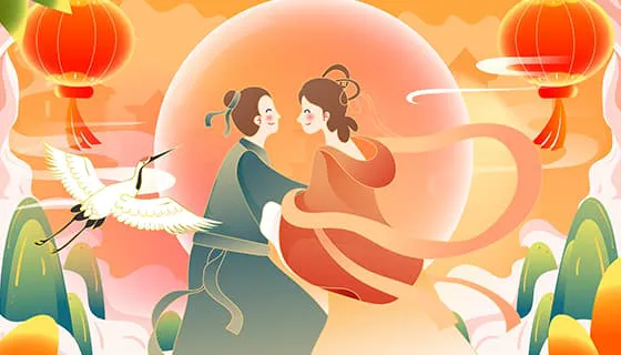 月下相会的牛郎织女七夕节背景/壁纸矢量素材(EPS)