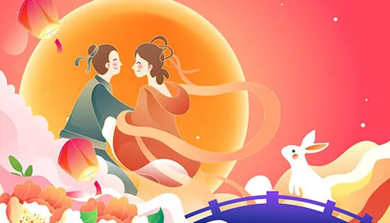 月下相会的牛郎织女七夕节背景/壁纸矢量素材(EPS)一