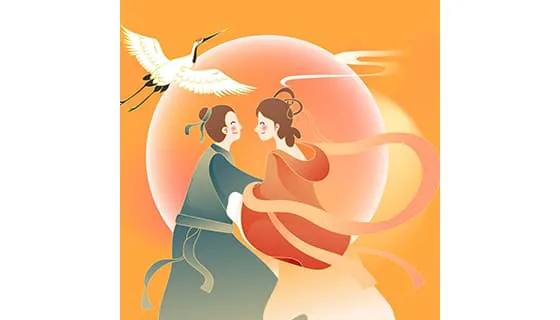 月下相会的牛郎织女七夕节矢量素材(EPS)一