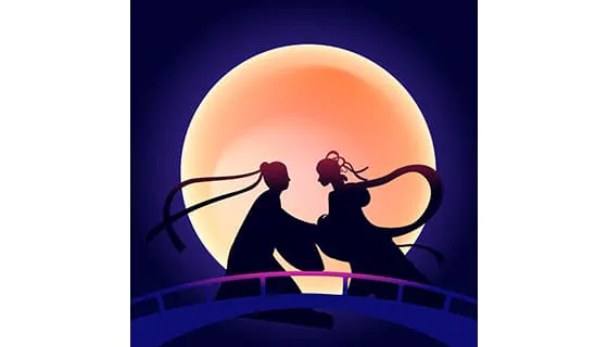 拱桥上相会的牛郎织女剪影七夕节矢量素材(EPS)一