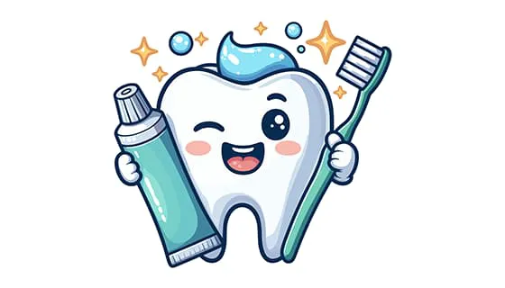 拿着牙刷和牙膏眯眼笑的牙齿矢量素材(EPS)