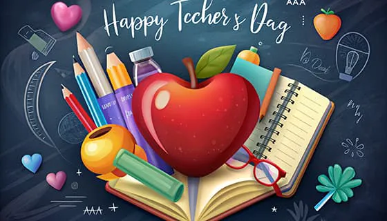 爱心苹果铅笔书本等设计教师节快乐图片素材(JPG)