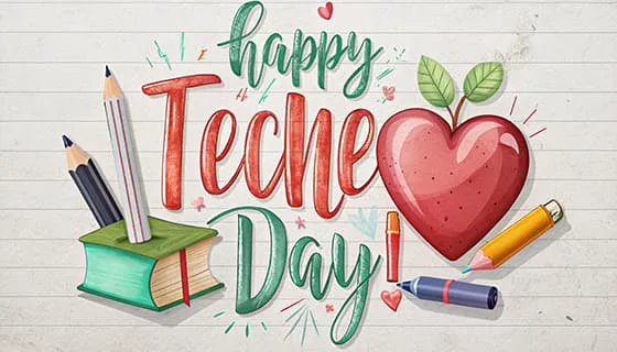 铅笔书本爱心等设计教师节快乐图片素材(JPG)