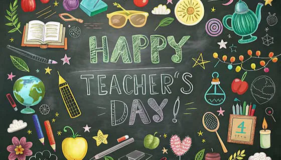 黑板上绘制各种元素设计教师节快乐图片素材(JPG)二
