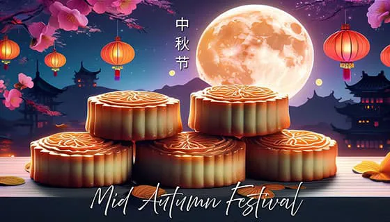 月饼月亮和灯笼设计中秋节图片素材(JPG)