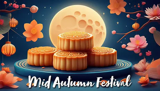 美味的月饼和金黄的月亮设计中秋节图片素材(JPG)