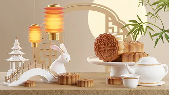 3D 风格的兔子月饼设计中秋节图片素材(JPG)