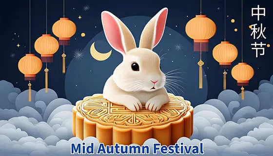 趴在月饼上的兔子设计中秋节图片素材(JPG)