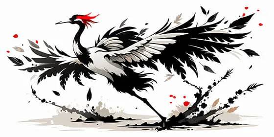 水墨画展翅即将起飞的丹顶鹤矢量素材(EPS)