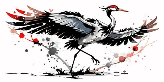 水墨画展翅的丹顶鹤矢量素材(EPS)一
