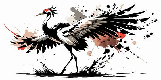 水墨画展翅的丹顶鹤矢量素材(EPS)二