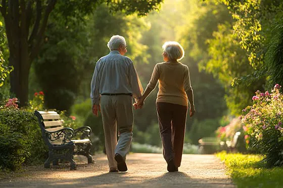 手拉手在公园里散步的老年人图片素材(JPG)
