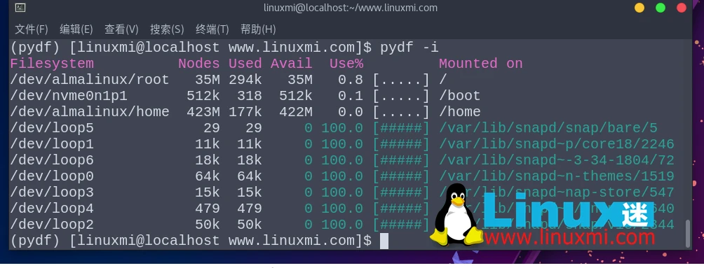 Pydf – 替代 df 的 Linux 高级命令行工具