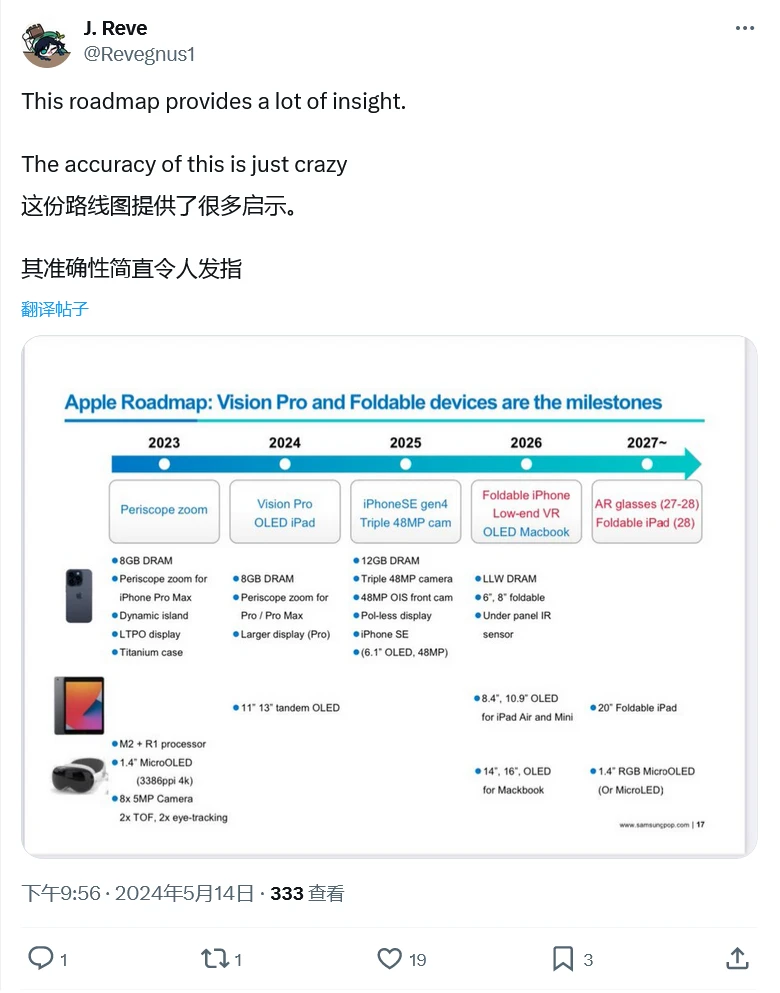 苹果产品路线图曝光:iPhone 16 / Plus 采用 8GB 内存、2026 年折叠 iPhone 登场