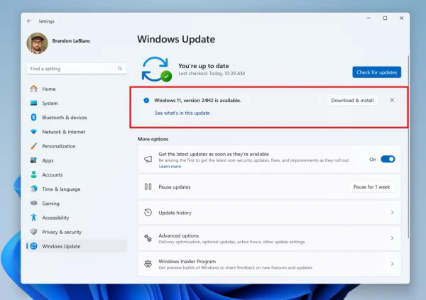 Windows 11 版本24H2包含一系列新功能