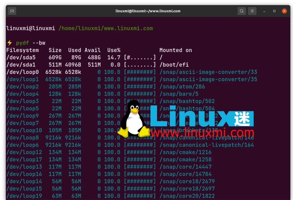 Pydf – 替代 df 的 Linux 高级命令行工具