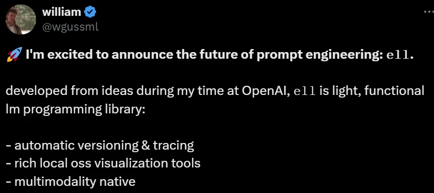 OpenAI前研究者发布提示词工程框架ell,升级版LangChain,支持版本控制和多模态