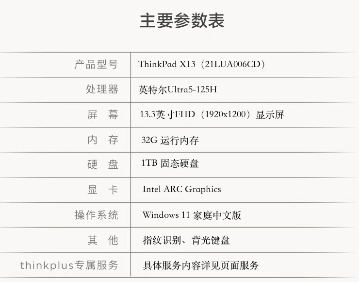 2024 款联想 ThinkPad X13 笔记本配置上新：Ultra 5-125H + 32G + 1T 售 7999 元