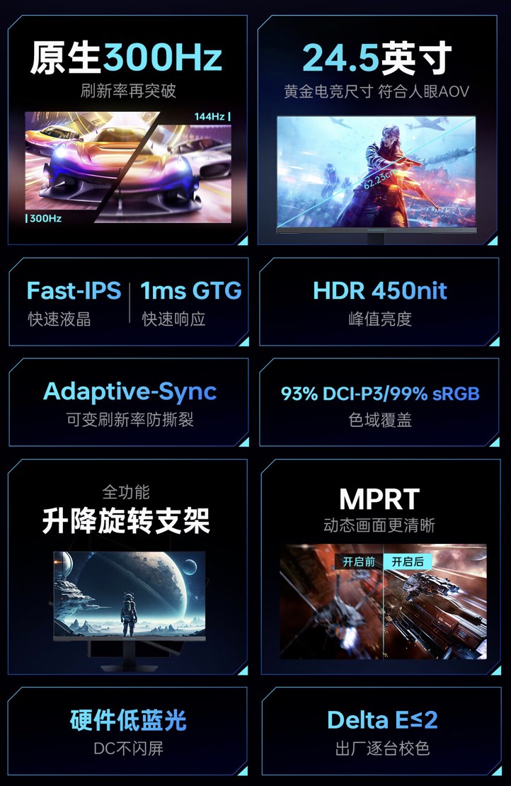 雷神推出“CF25F300L”24.5 英寸显示器：1080P 300Hz，999 元