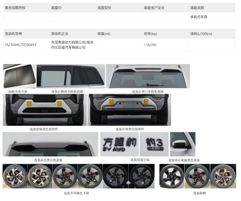 零百4.9秒！比亚迪新猛兽方程豹豹3官图发布，黑、白、绿三色任你选