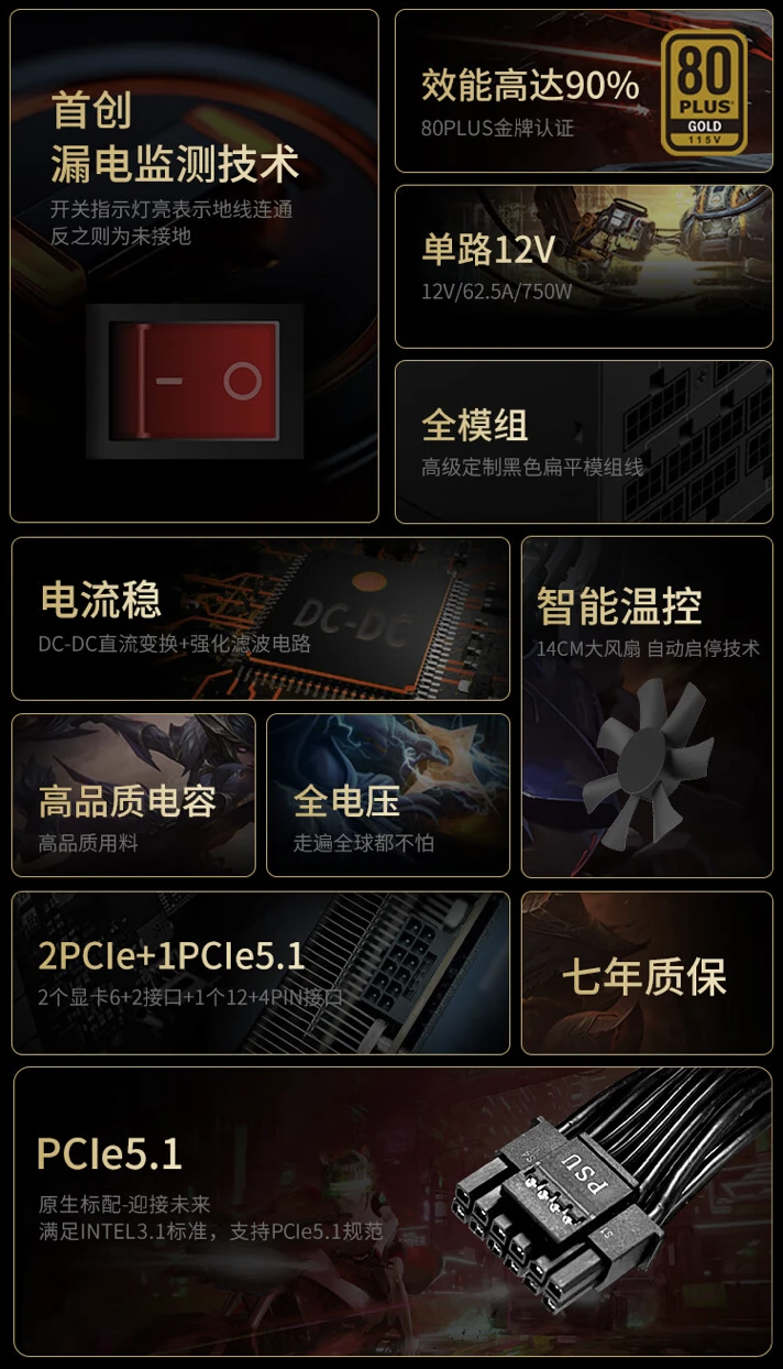 750W 功率 + 漏电检测技术,长城 M7 金牌全模组电源 429 元开售