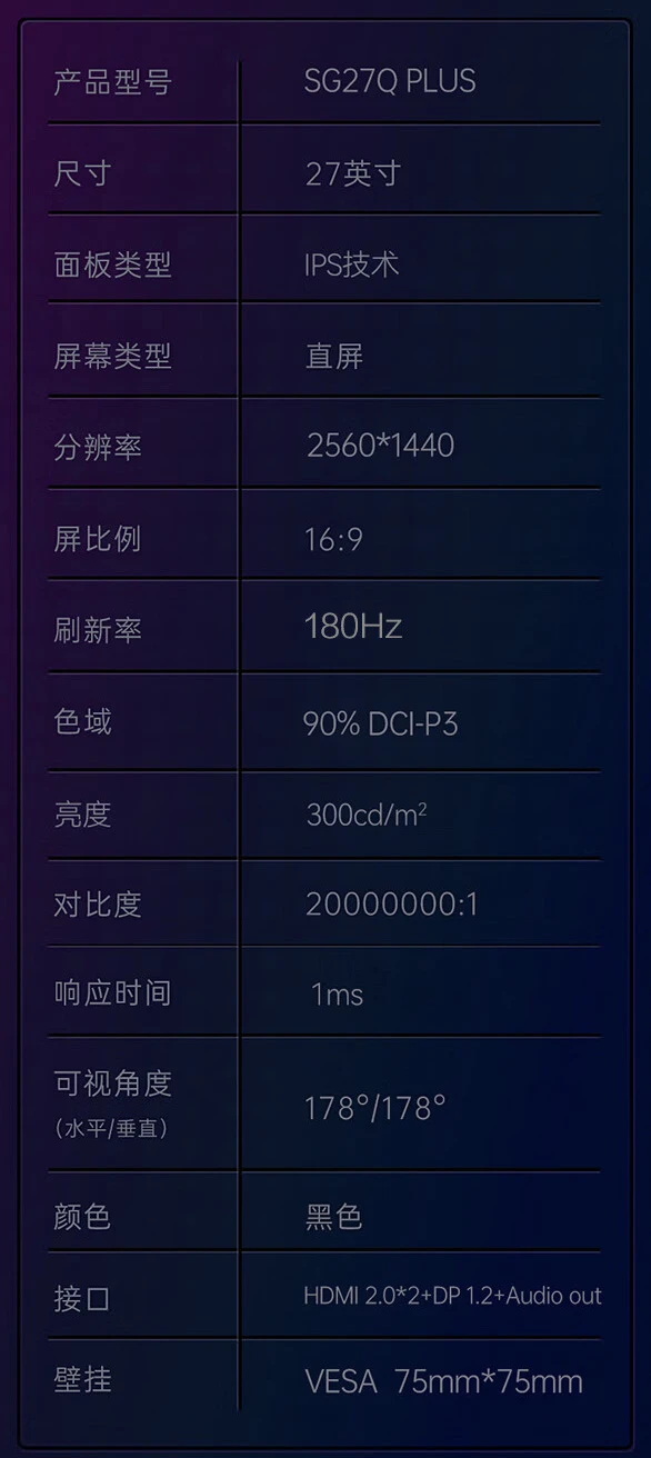 HKC 推出新款“SG27Q PLUS”27 英寸显示器：升级 2K 180Hz，999 元