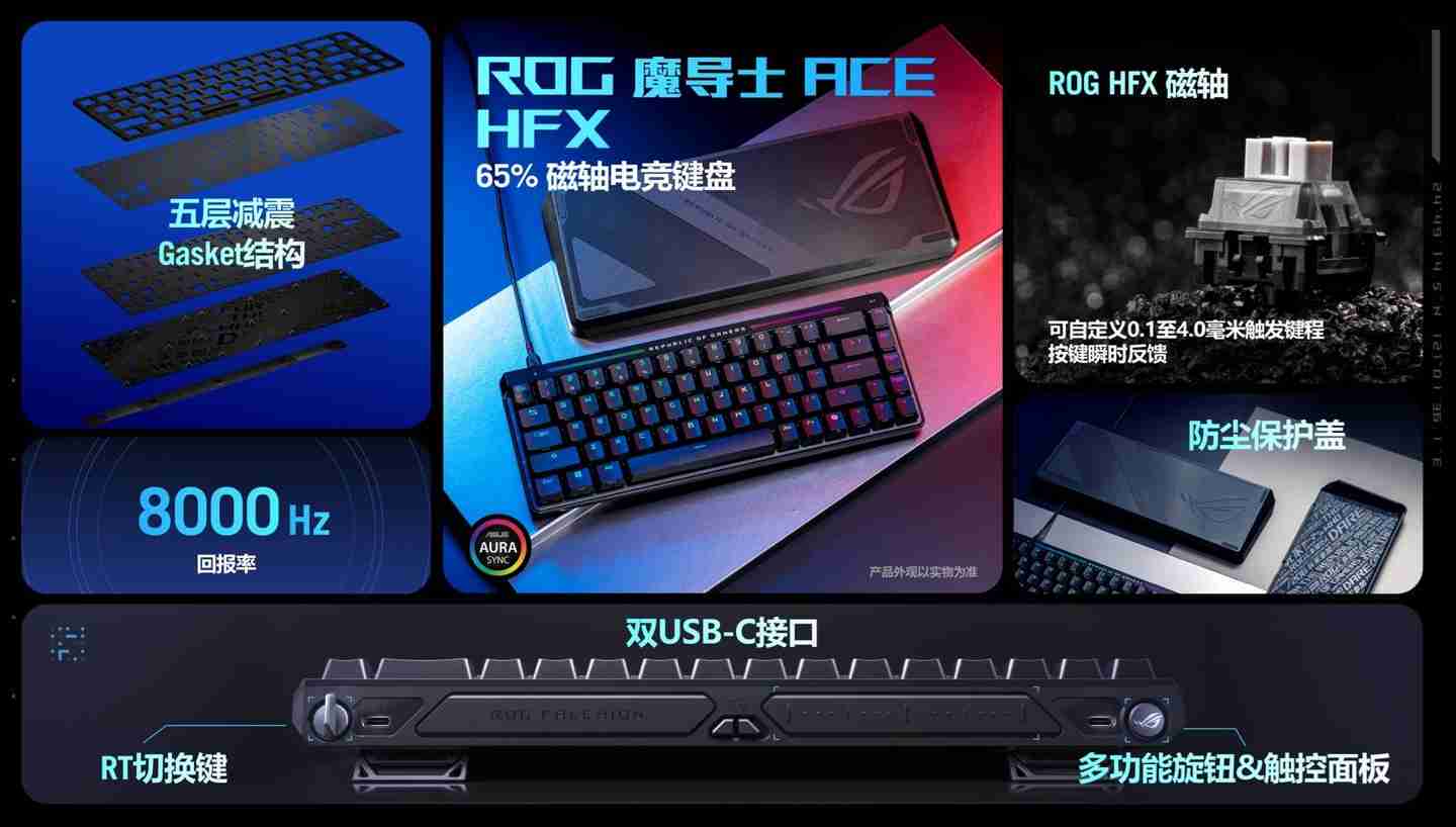 华硕 ROG 魔导士 ACE HFX 磁轴有线机械键盘上架:65% 配列、自研轴体,999 元