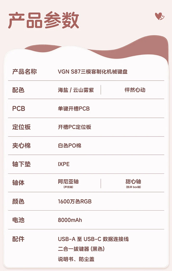VGN S87 三模机械键盘 9 月 4 日开售：87% 配列、Gasket 结构，279 元