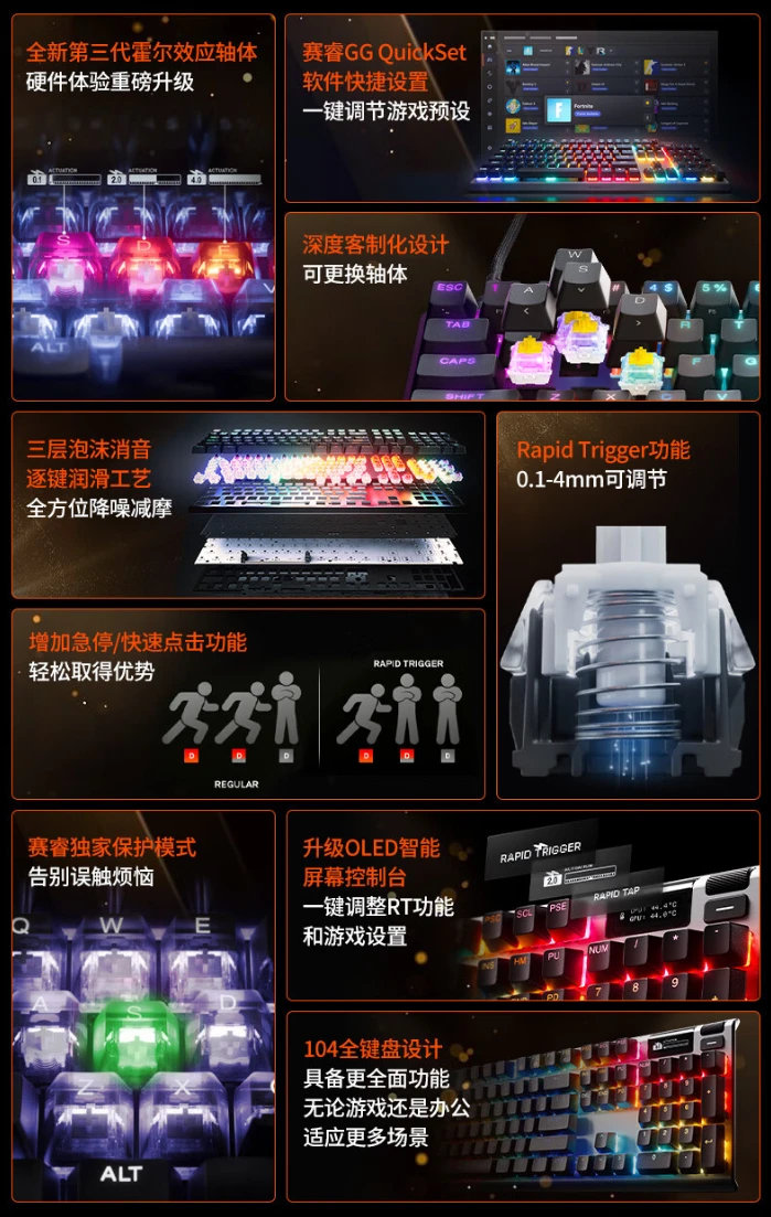 赛睿 Apex Pro Gen3 电竞磁轴键盘开启预售：霍尔效应轴体、OLED 屏控制台，首发 2399 元