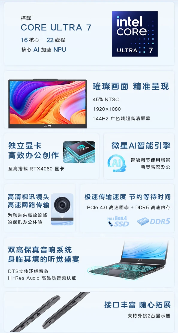微星星影 15 Air 笔记本亮相:酷睿 Ultra7 处理器 + RTX4060 独显,售价 6999 元