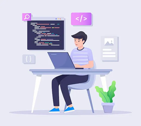 正在工作的年轻程序员插画矢量素材(EPS)