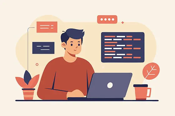 坐在电脑前工作的程序员矢量素材(EPS)一