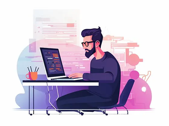 坐在电脑前工作的男子矢量素材(EPS)二