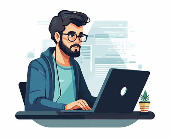 坐在电脑前工作的男子矢量素材(EPS)一