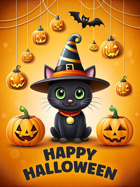 黑色猫咪和南瓜灯等设计万圣节快乐图片素材(JPG)