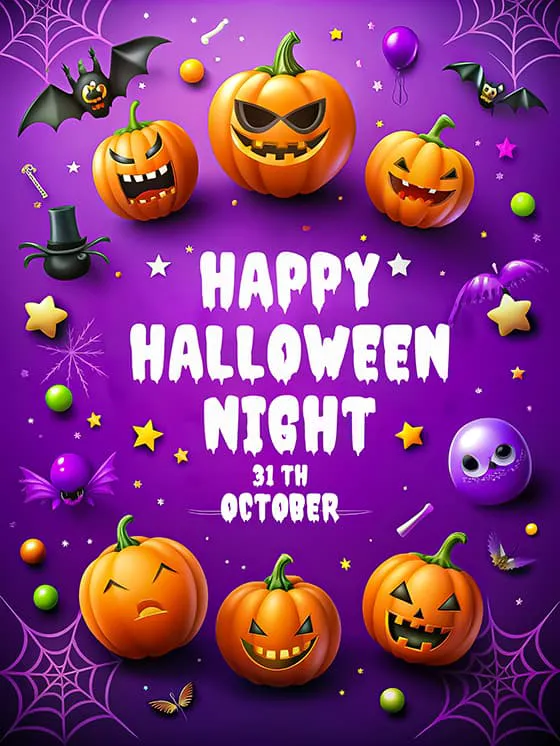 南瓜灯和蜘蛛蝙蝠等设计万圣节海报图片素材(JPG)