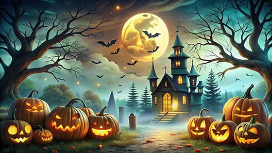 鬼屋和南瓜灯等设计万圣节背景/壁纸图片素材(JPG)