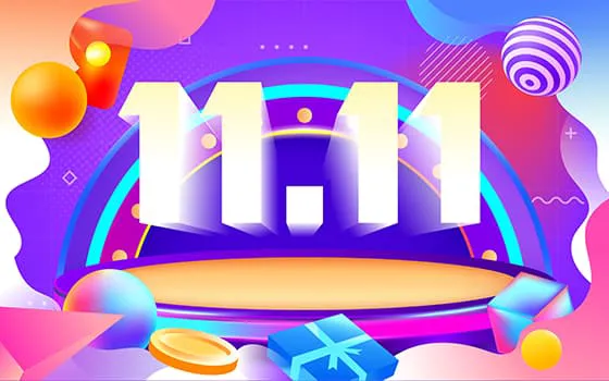 绚丽多彩的双十一购物节促销背景矢量素材(EPS)