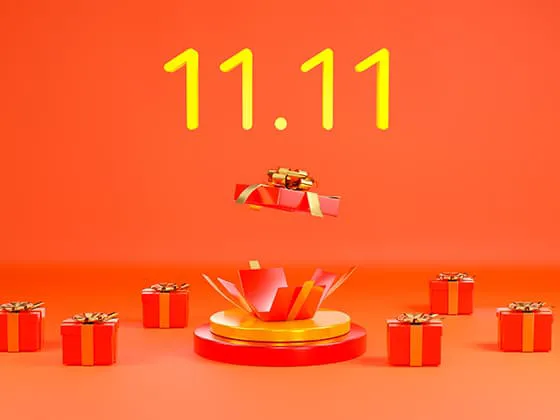 红色礼盒设计双十一购物节背景图片素材(JPG)