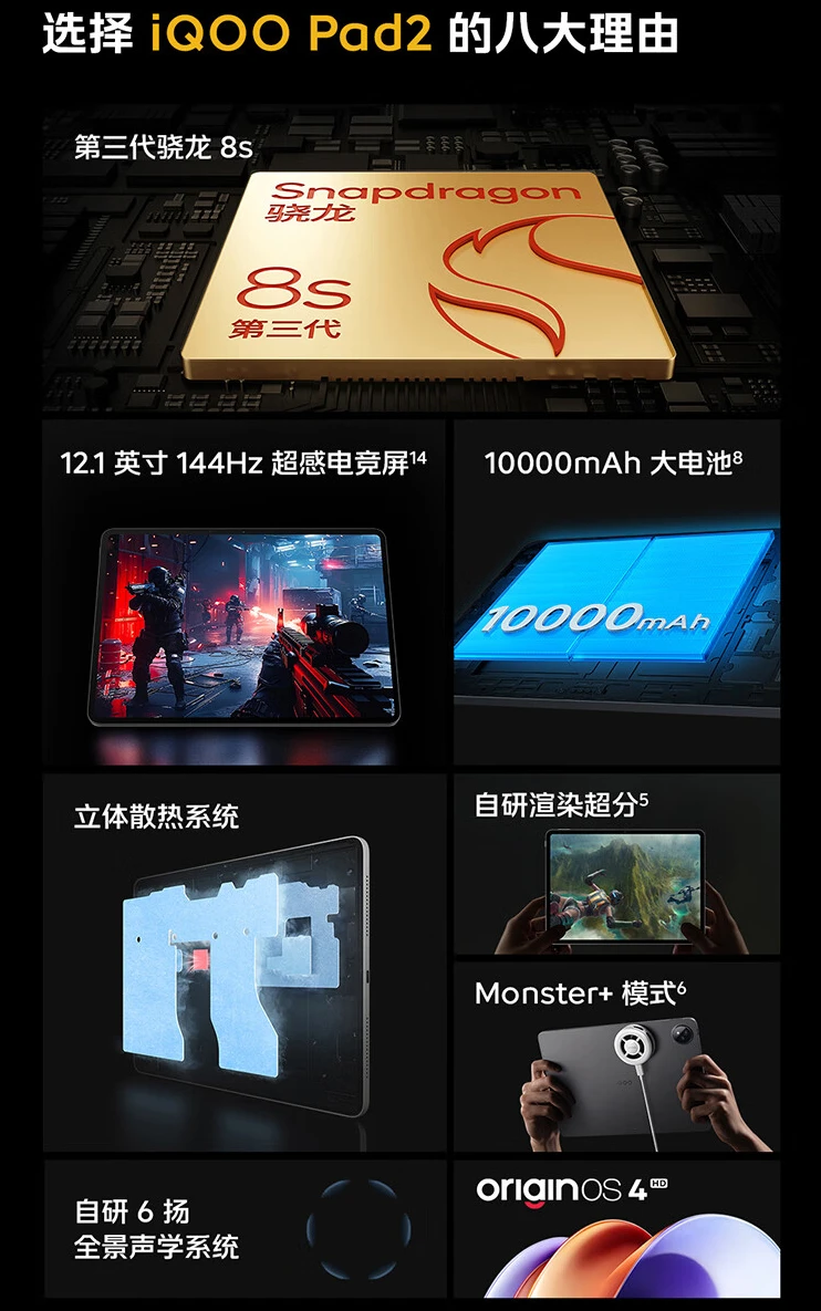 iQOO Pad 2 平板开启限时优惠活动：骁龙 8s Gen3、赠智能双面夹，2299 元起