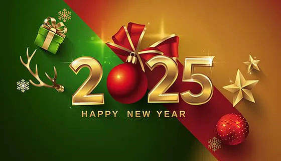 带有圣诞装饰的 2025 新年快乐图片素材(JPG)一