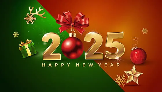 带有圣诞装饰的 2025 新年快乐图片素材(JPG)