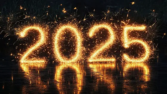 燃烧的金色数字设计 2025 新年快乐图片素材(JPG)