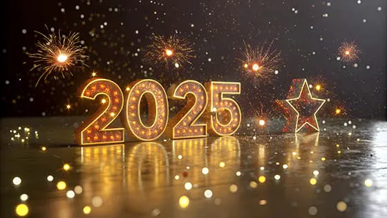 金色立体数字和烟花设计 2025 新年快乐图片素材(JPG)