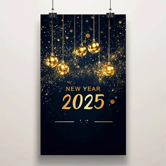 金色圣诞球吊坠设计 2025 新年快乐素材(PSD)