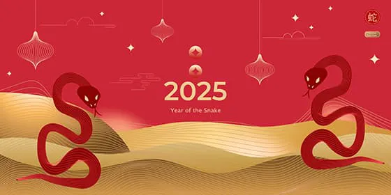 一对吐舌头的蛇设计 2025 新年快乐春节 banner 矢量素材(EPS)