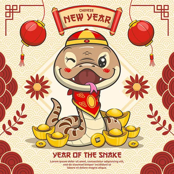 调皮可爱的蛇设计蛇年春节背景矢量素材(EPS)一
