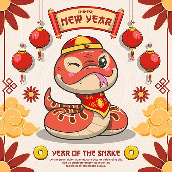 调皮可爱的蛇设计蛇年春节背景矢量素材(EPS)二