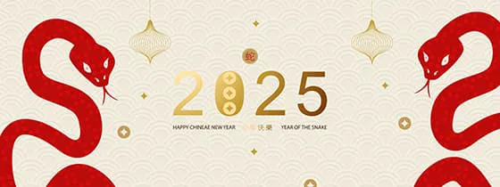 一对吐舌头的蛇设计 2025 新年快乐春节 banner 矢量素材(EPS)一