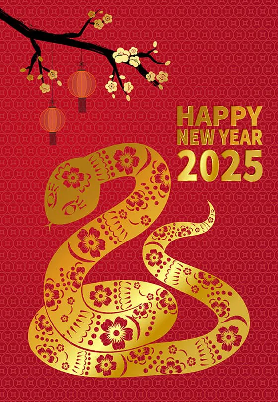 金色的蛇设计 2025 蛇年春节快乐背景矢量素材(EPS)二
